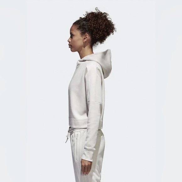 Adidas Hoodie Women's Size Medium  Beige Cropped Relaxed Fit Lightweight Sweater - Picture 6 of 14